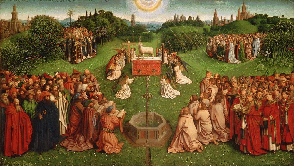 The Ghent Altarpiece, also called the Adoration of the Mystic Lamb, 1432, Jan van Eyck, Hubert van Eyck.